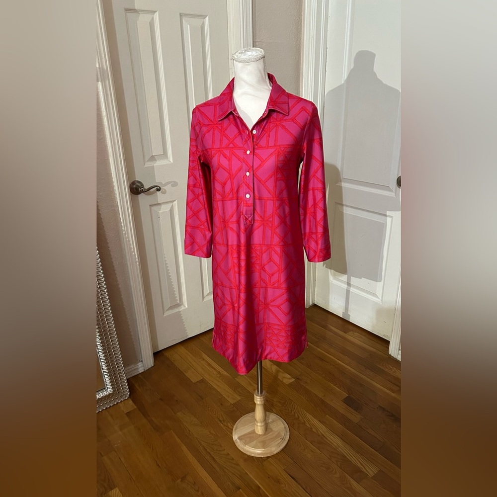 Vineyard Vines Sankaty Bamboo Lattice Margo Shirt Dress in pink Sz Small - Picture 2 of 8